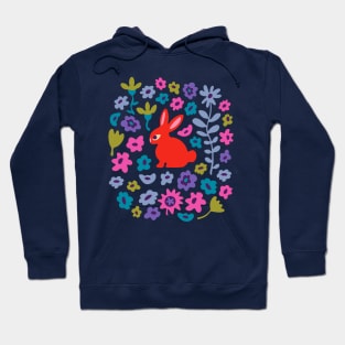 BUNNY RABBIT Cute Baby Animal with Flowers in Bright Red - Kids Easter Spring and 2023 Year of the Rabbit - UnBlink Studio by Jackie Tahara Hoodie